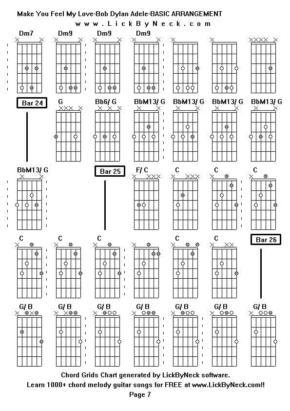 Chord Grids Chart of chord melody fingerstyle guitar song-Make You Feel My Love-Bob Dylan Adele-BASIC ARRANGEMENT,generated by LickByNeck software.